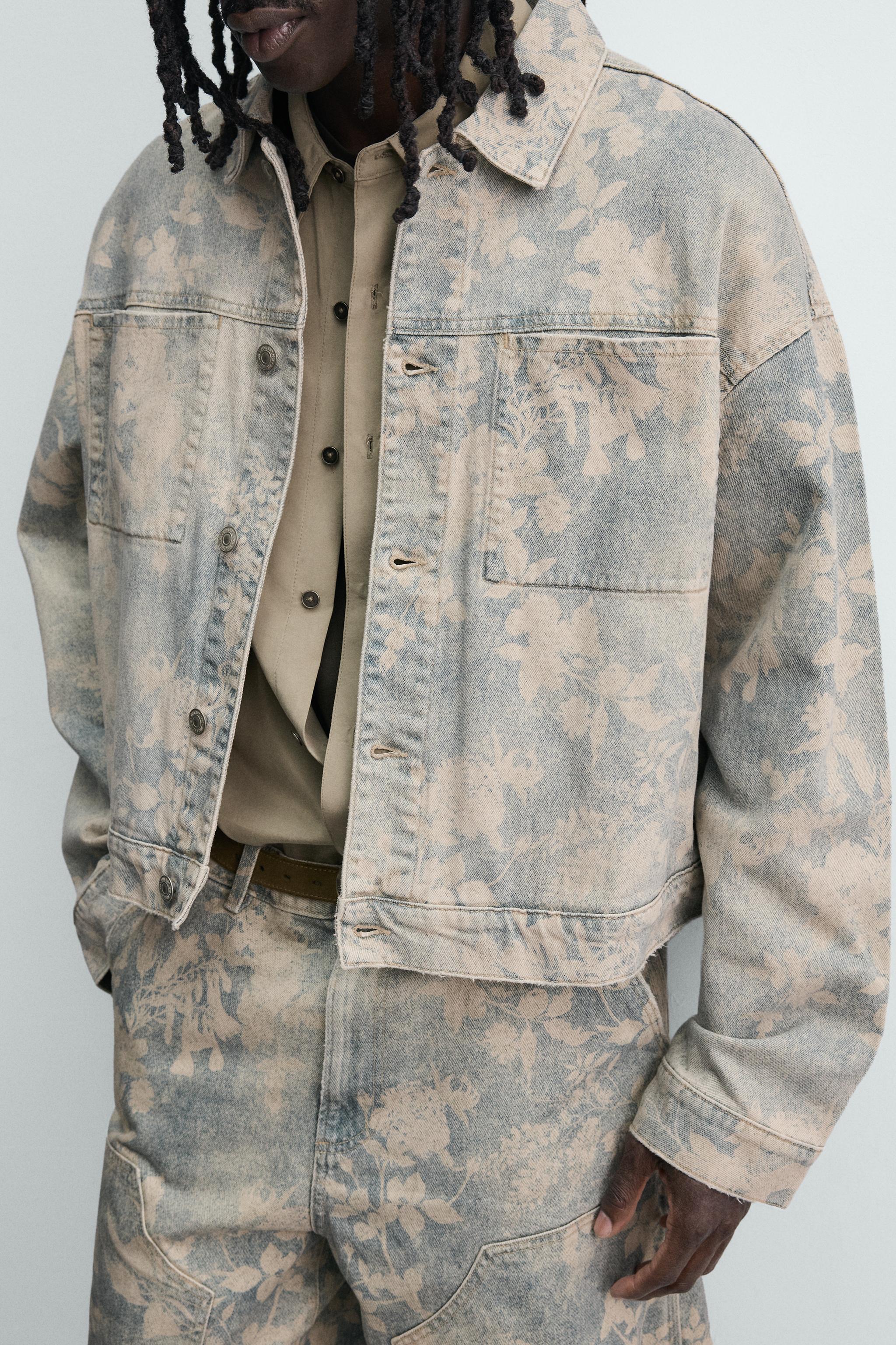 BLOUSON COURT EN DENIM À IMPRIMÉ FLORAL